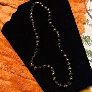 Vintage Black and Gold Beaded Necklace approx 12”